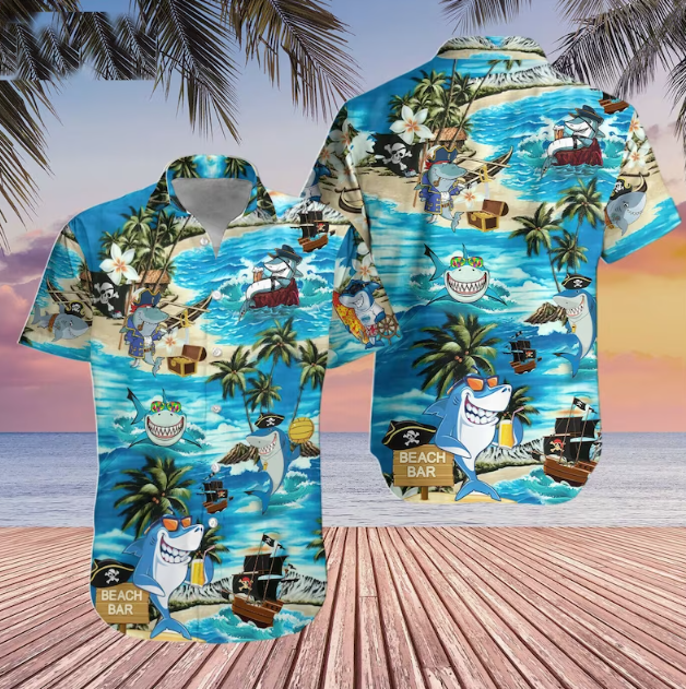 Pirate Shark Cool Beach Style Hawaiian Shirt