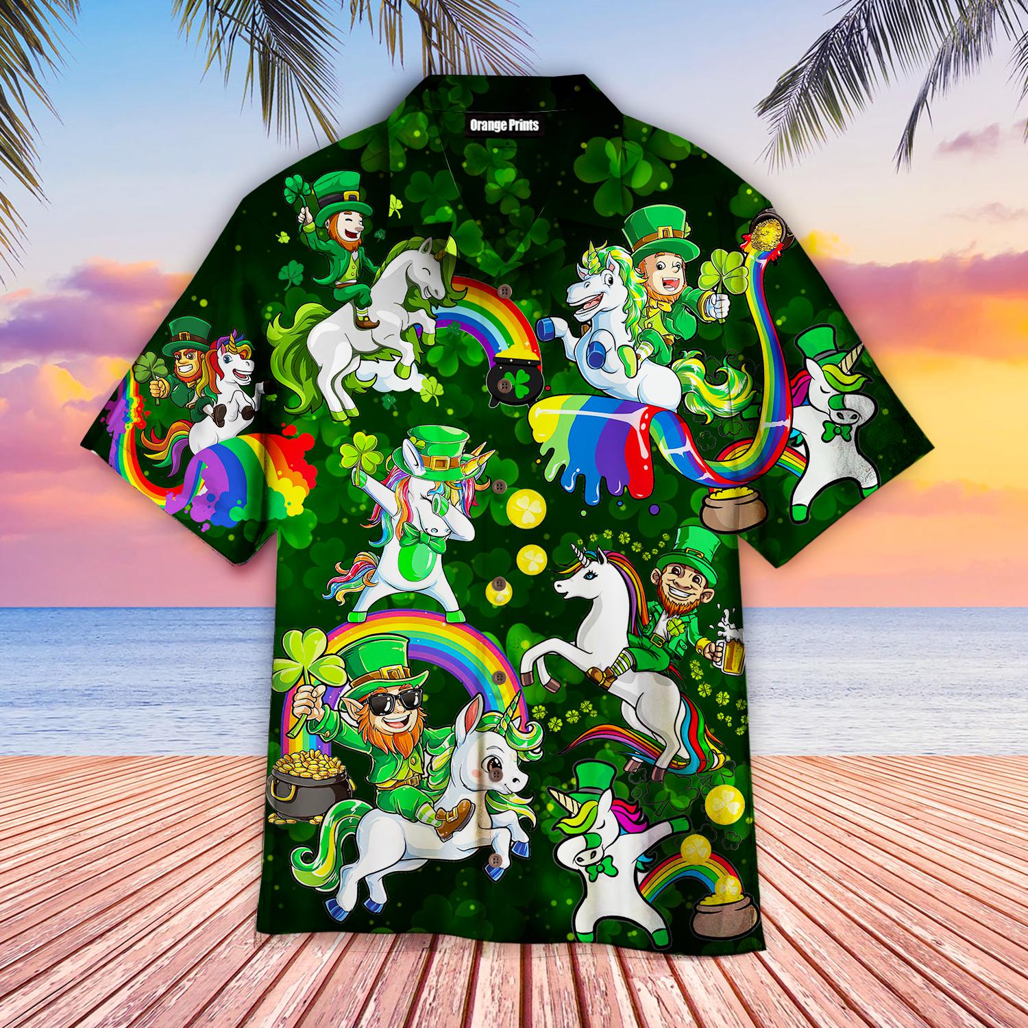 St Patrick's Day Leprechaun Riding Dinosaur Funny Custom Photo Personalized  Hawaiian Shirt - Trendy Aloha