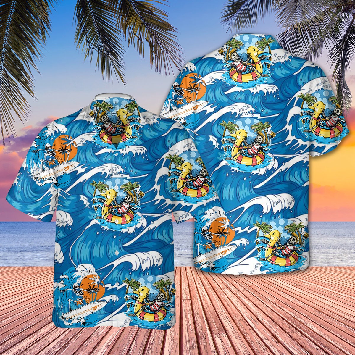 Beach Surfing Skull 3D Hawaiian Tropical Hawaii Shirt