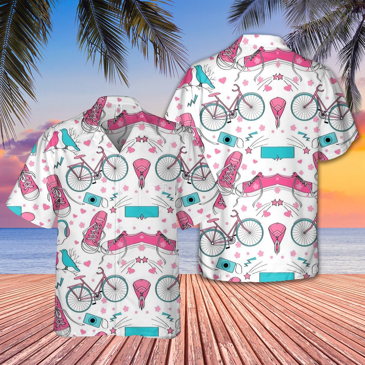 Bicycle Funny Pink Hawaii Beach Shirt