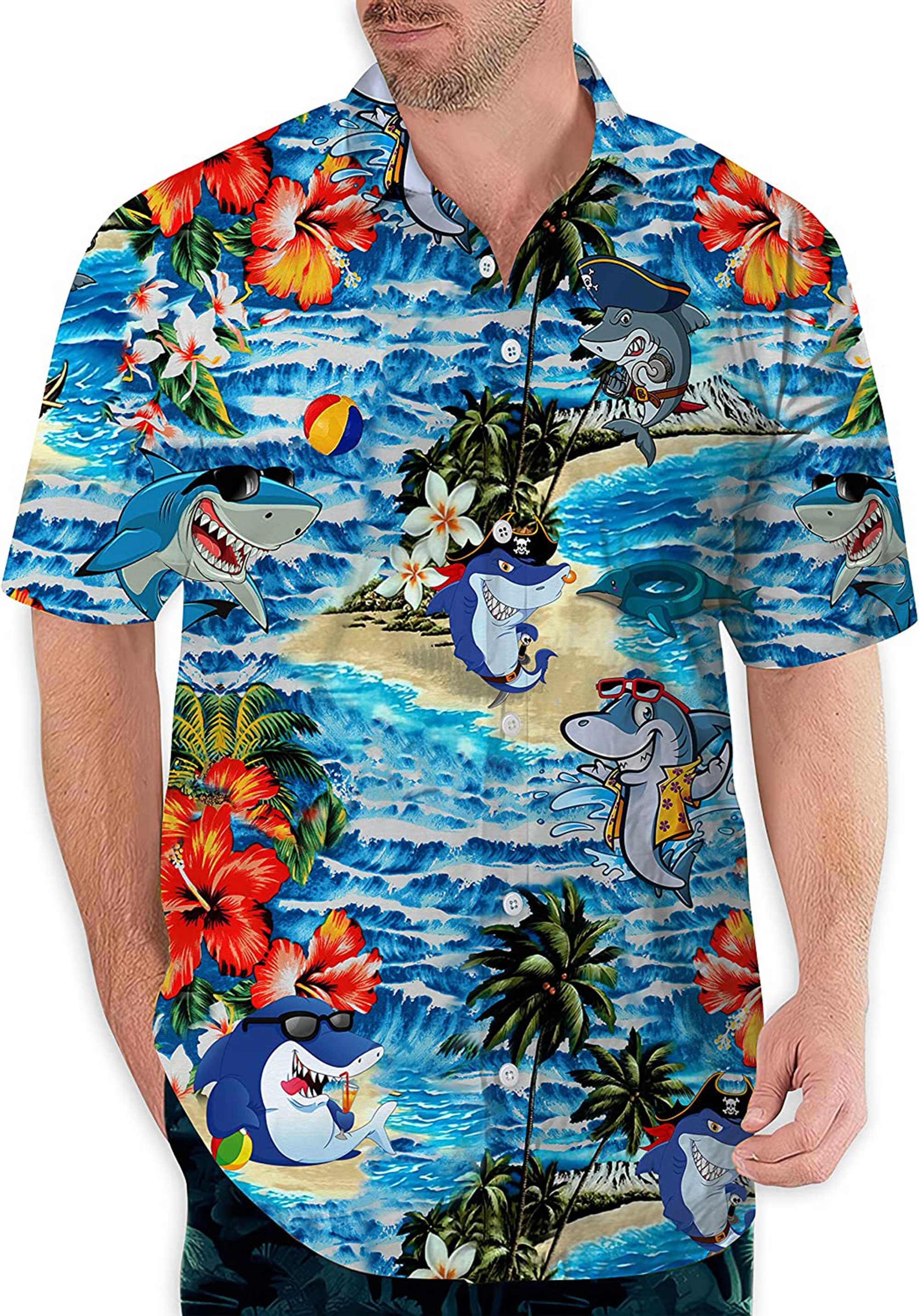 Blue Sharks Flower Hawaiian Shirt