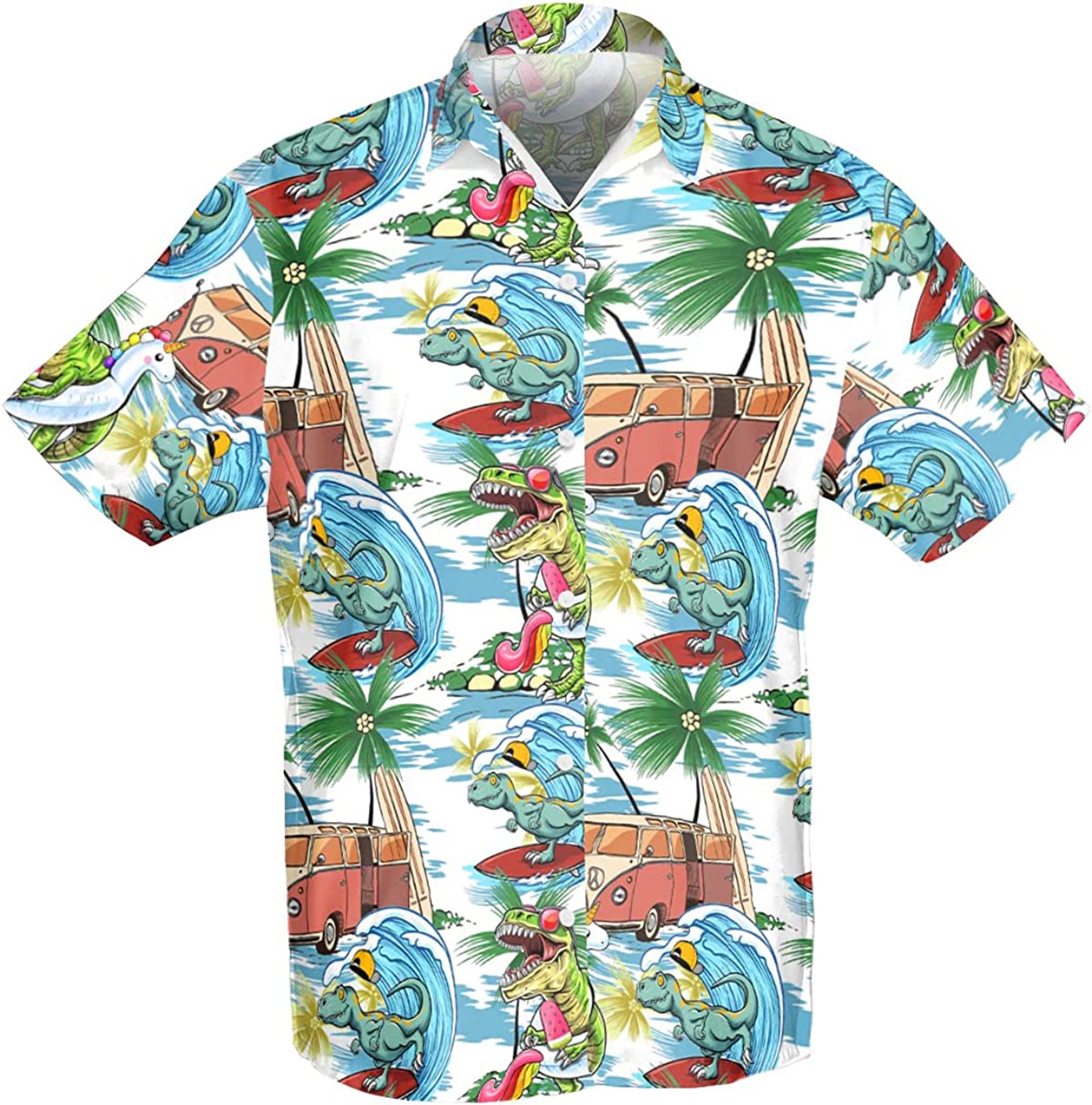Dinosaur Surfing Tropical Hawaiian Shirt