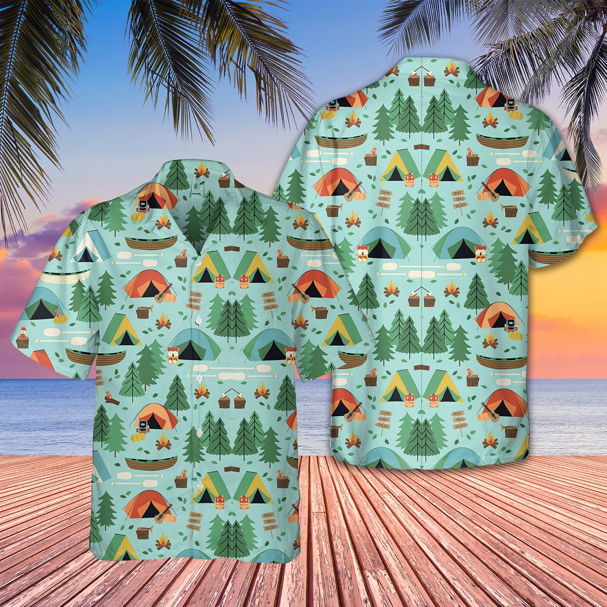 Family Summer Camping Hawaiian Outdoor Adventure Shirt