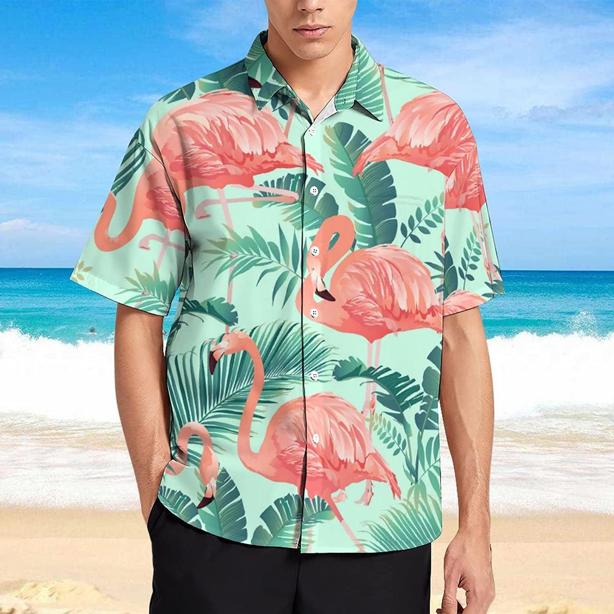 Flamingos Tropical Pot Leaf Hawaiian Shirt