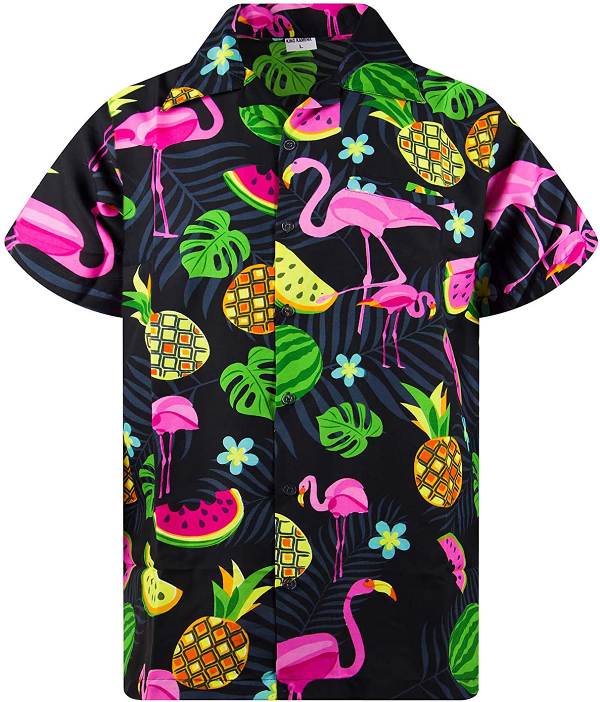 Funky Melon Pineapple Pink Flamingo Hawaiian Vacation Shirt