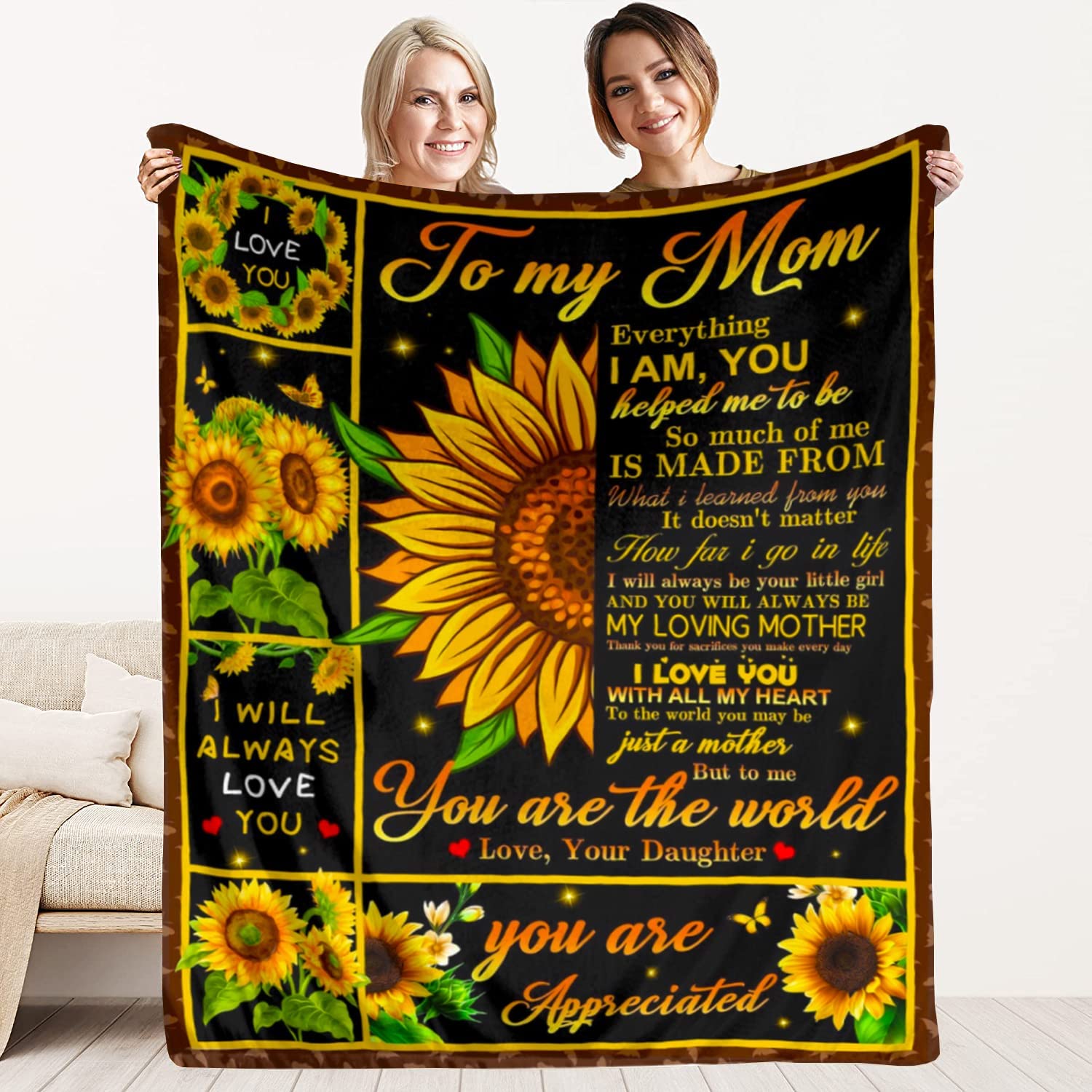 Mom Sunflower Daughter  Mothers Day Throw Blanket