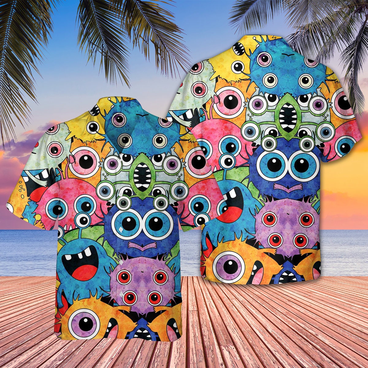 Monster Lucu Seram Koteto Beach Hawaiian Tropical Shirt