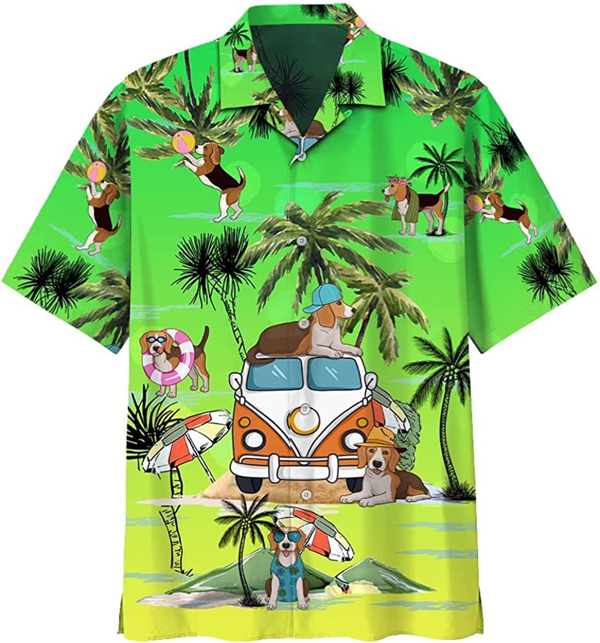 Summer Beagle Dog Beach Green Hawaiian Shirt