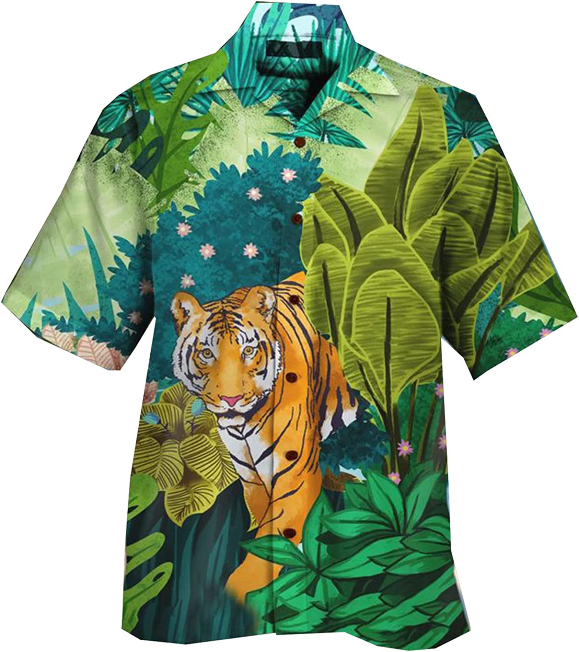 Tiger Print Hawaiian Leaf Shirt