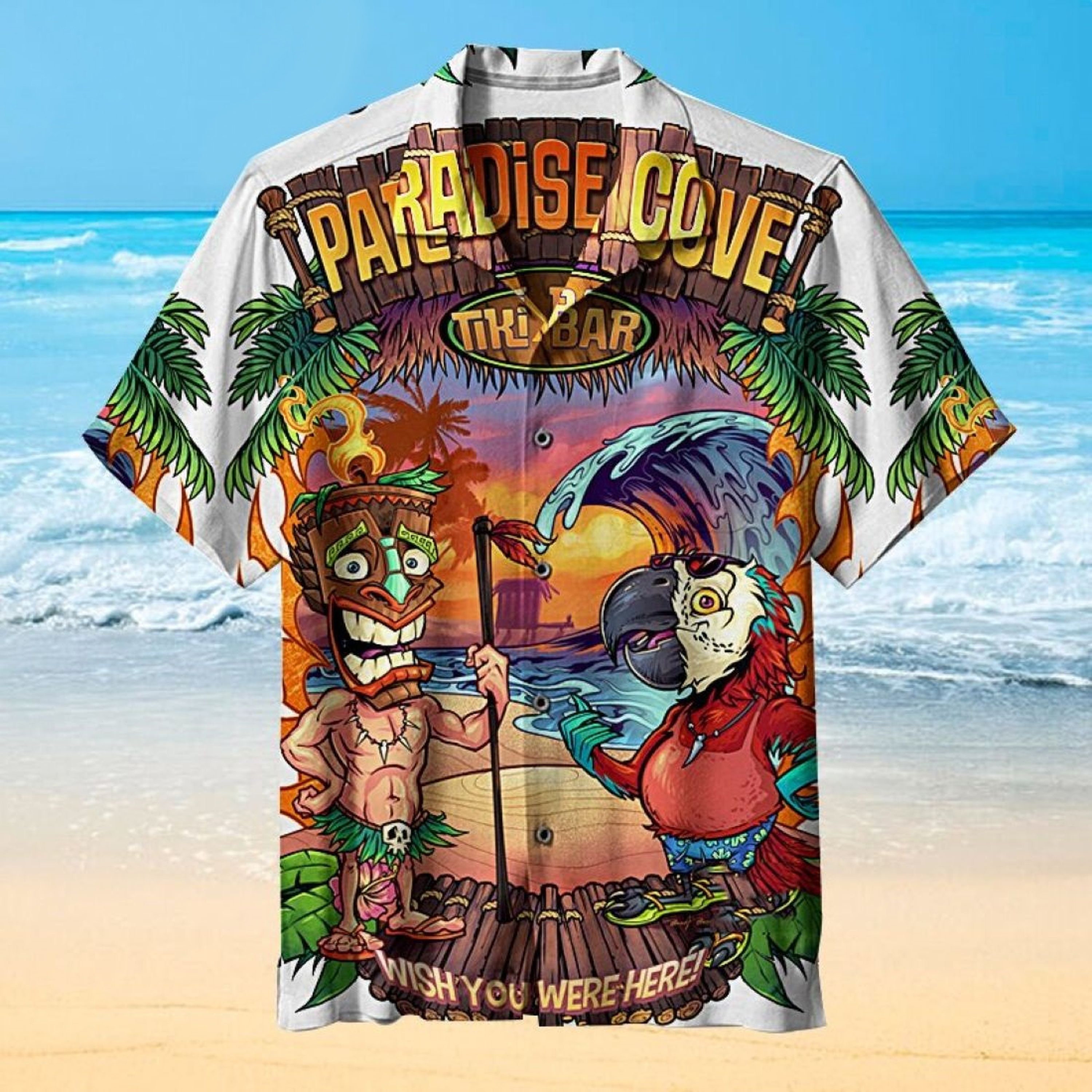 Tiki And Parrot Funny Vintage Hawaiian Shirt