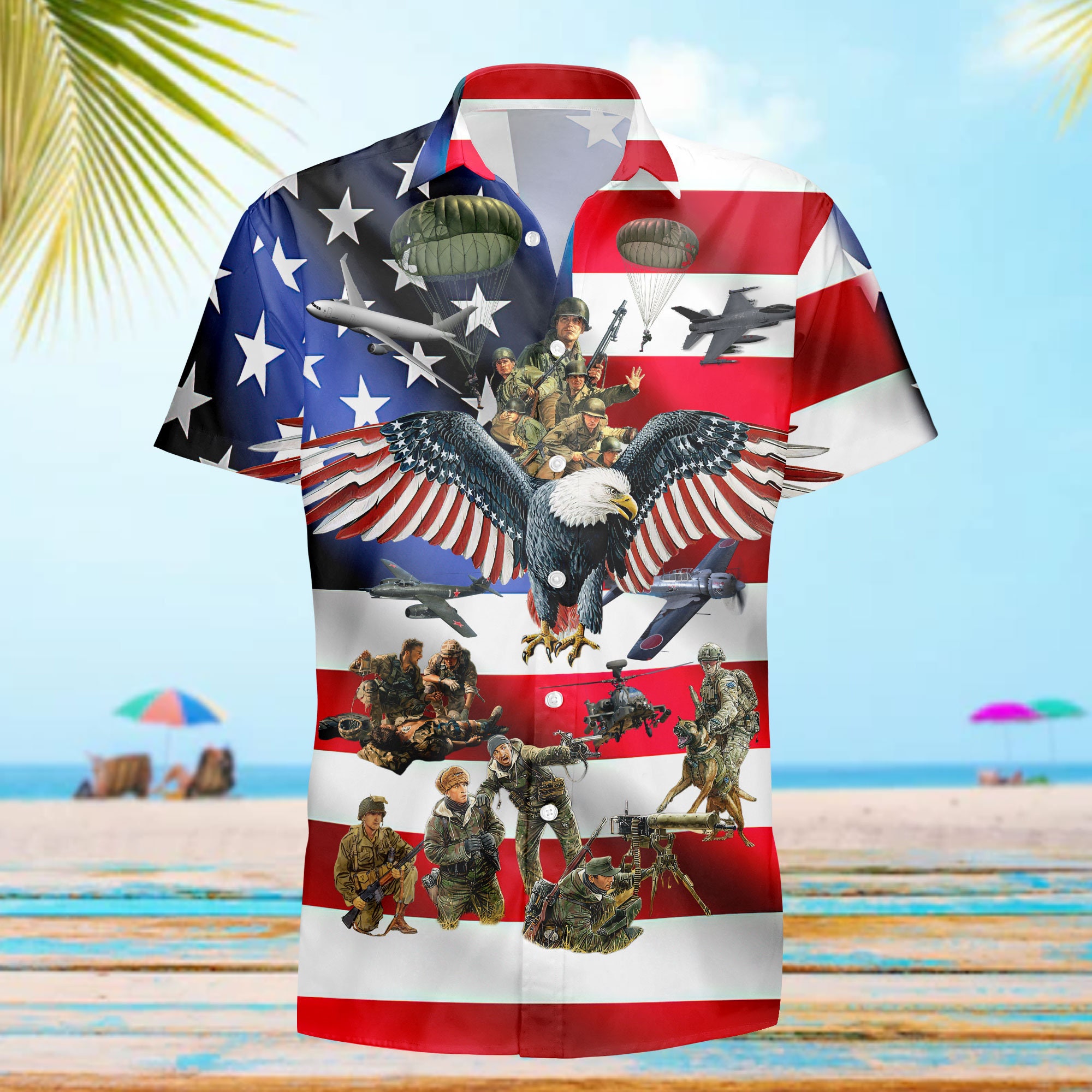 Veterans Eagle American Flag Hawaiian Patriot Hawaiian Shirt