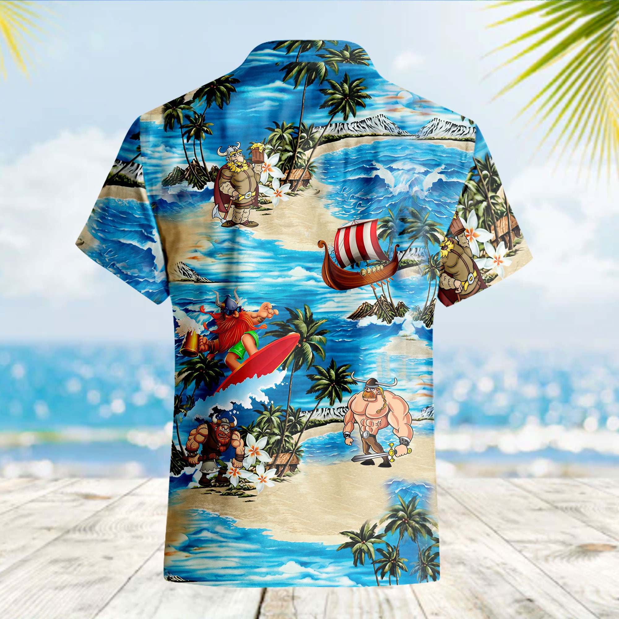 Viking Surfing Hawaiian Tropical Summer Shirt