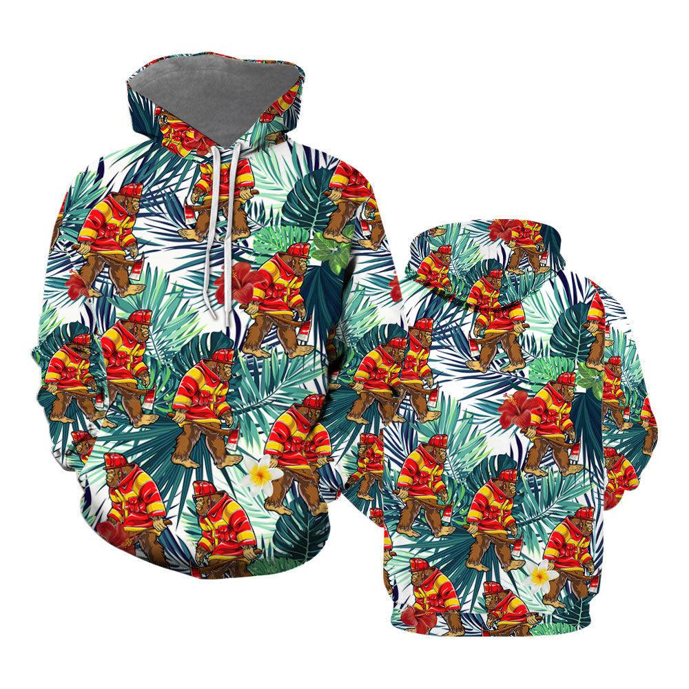 Bigfoot Proud Firefighter Summer Vibe Tropical Camping 3D Hoodie