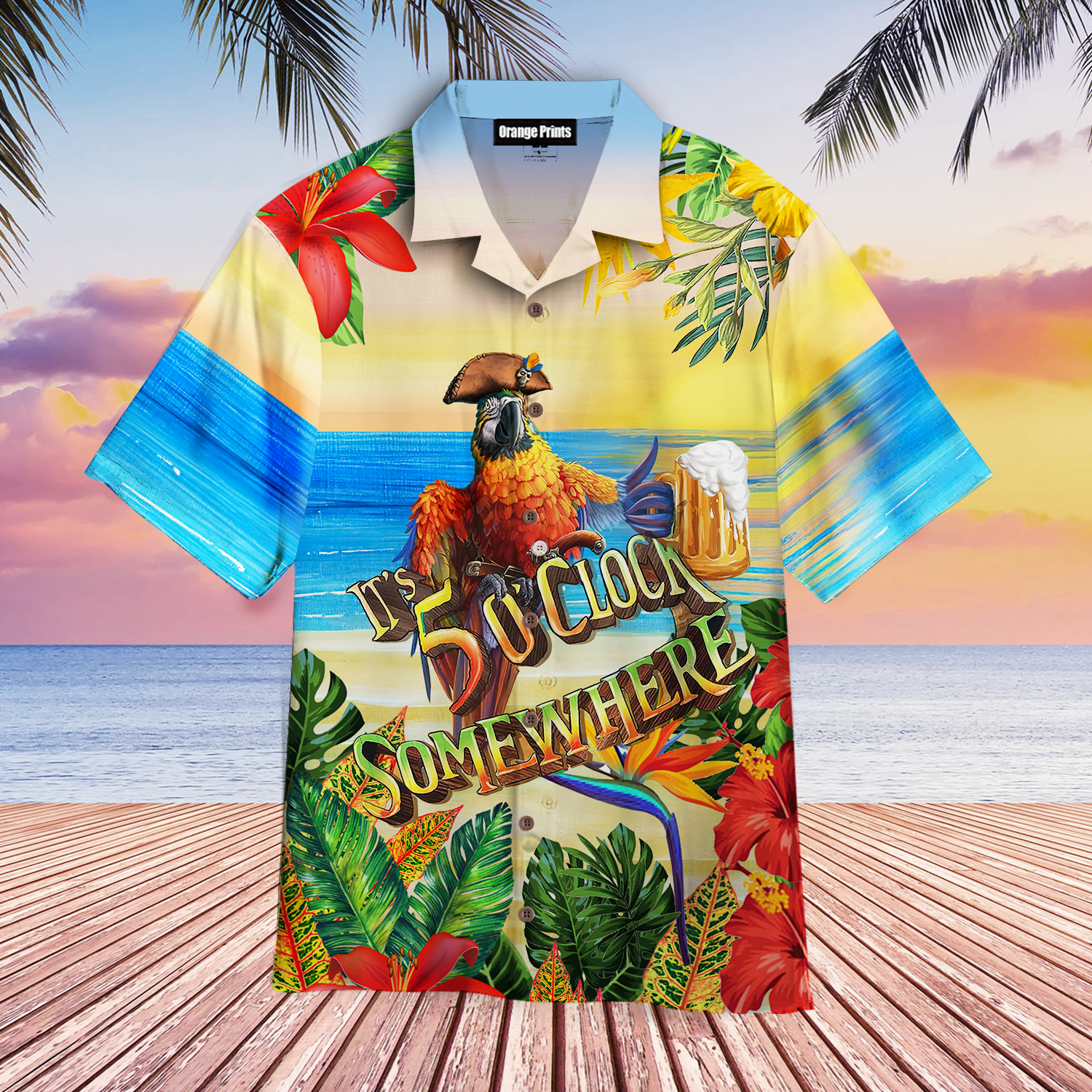 Colorful Parrot Pirates Hawaiian Unisex Aloha Shirts - Limotees