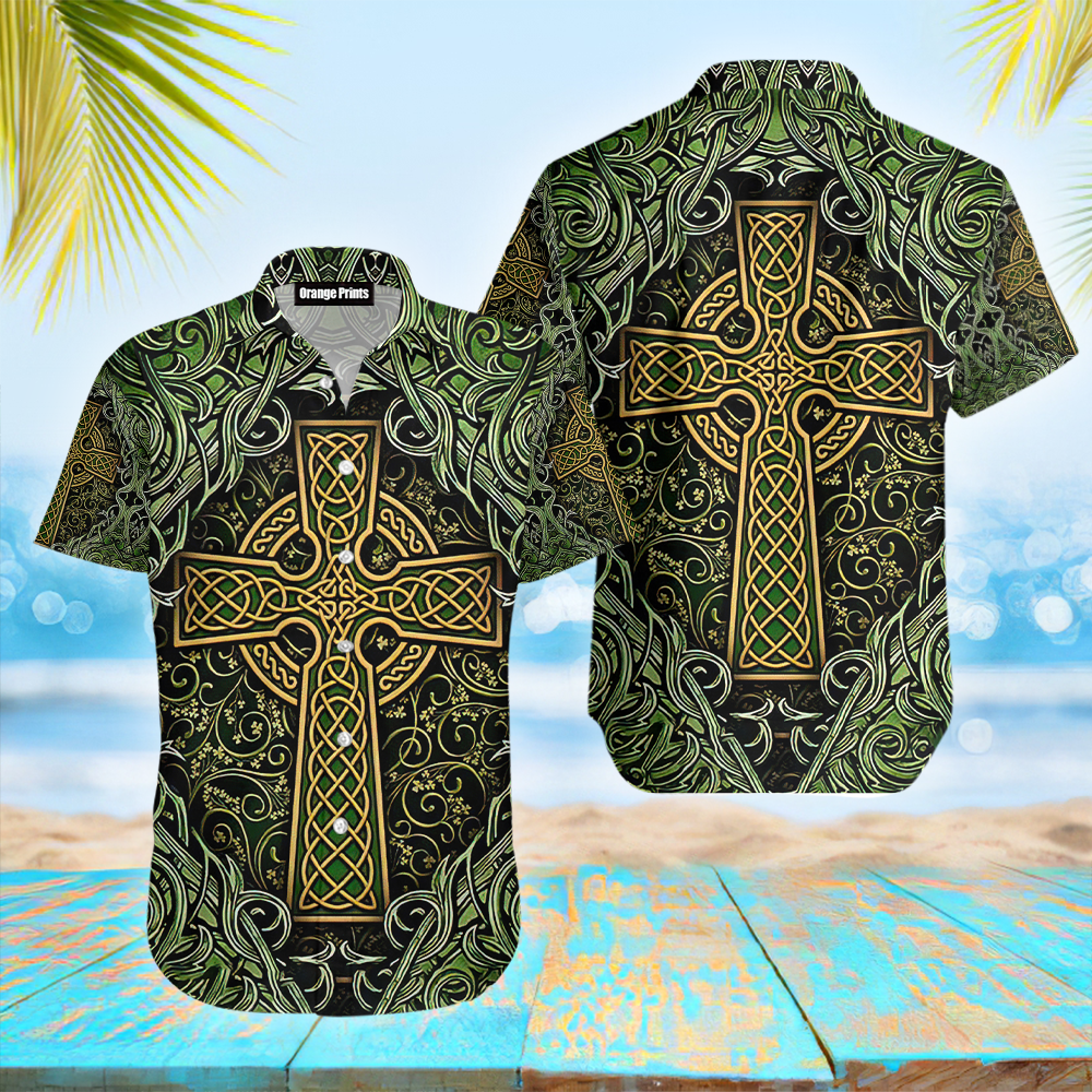 Amazing Celtic Cross St Patrick Green Irish Viking Nordic Knots Hawaiian Shirt  For Men & Women  WT5040