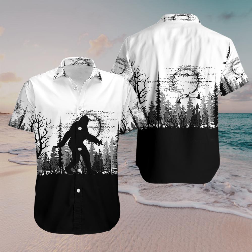Bigfoot Black and White Hawaiian Shirt  For Men & Women  WT1075