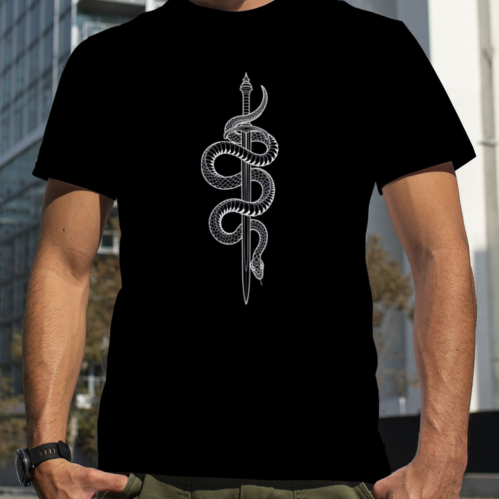 White Snake With Sword Motif Minimalist Style shirt
