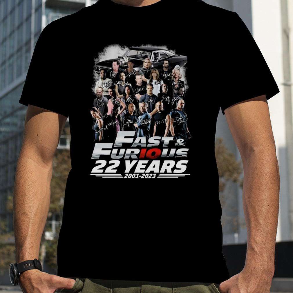Fast and furious 22 years 2001 2023 thank you for the memories signatures shirt