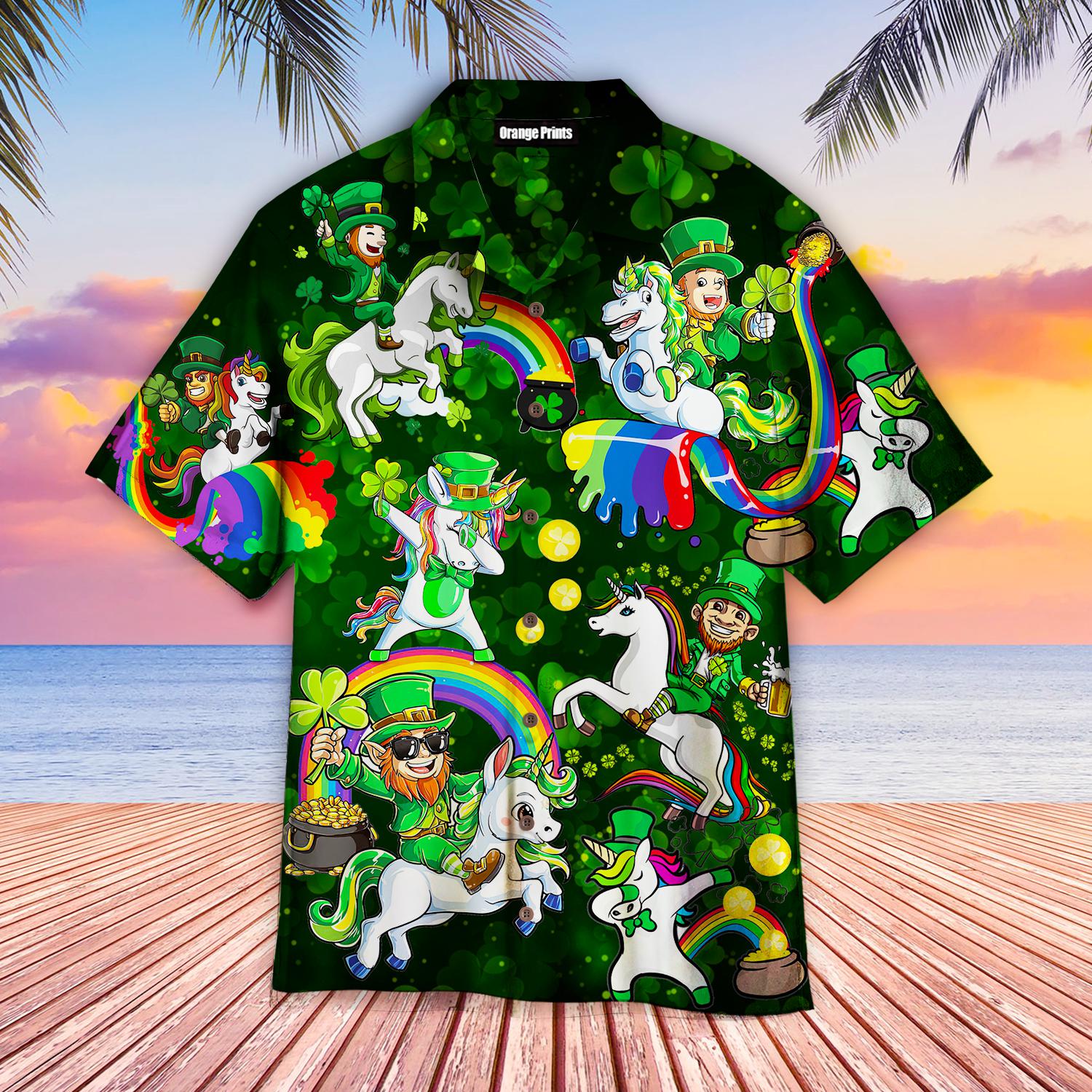 Leprechaun Ride An Unicorn St Patricks Day Hawaiian Shirt  For Men & Women  WT1944