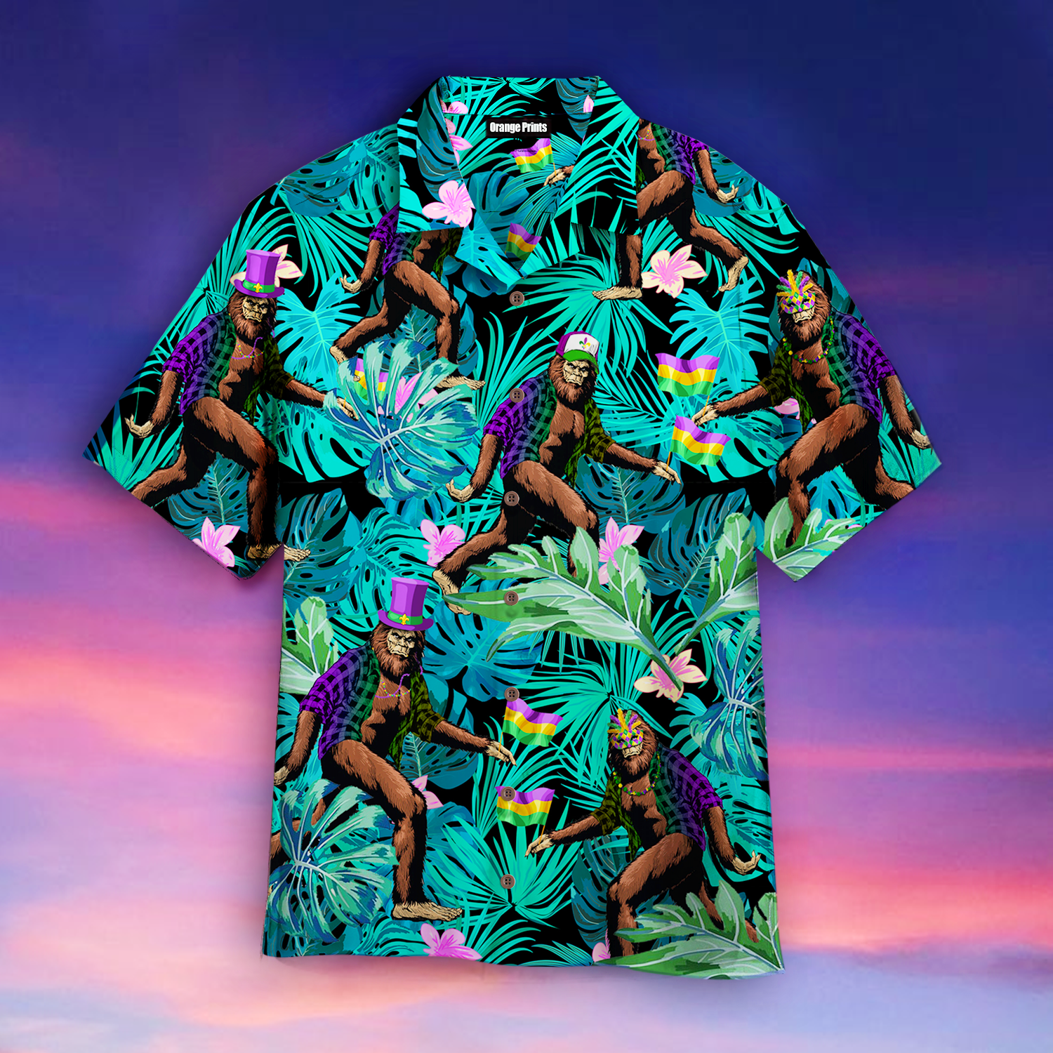 Bigfoot Happy Mardi Gras Tropical Hawaiian Shirt  For Men & Women  WT1604