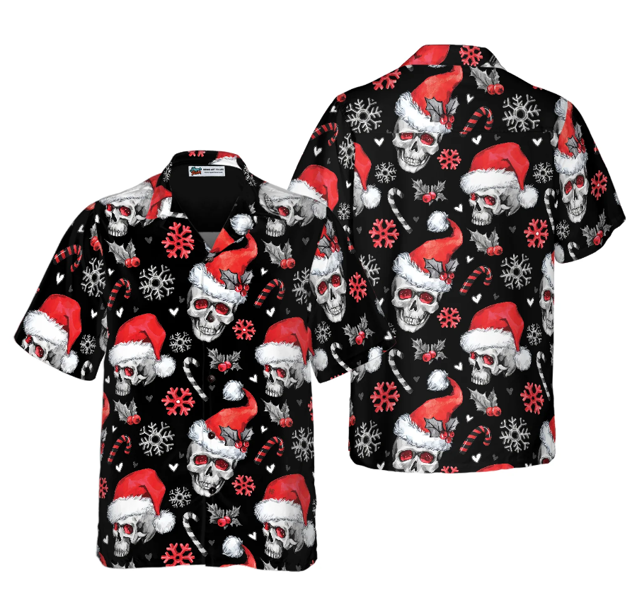 Christmas Skulls With Candy Canes Christmas Hawaiian Shirt