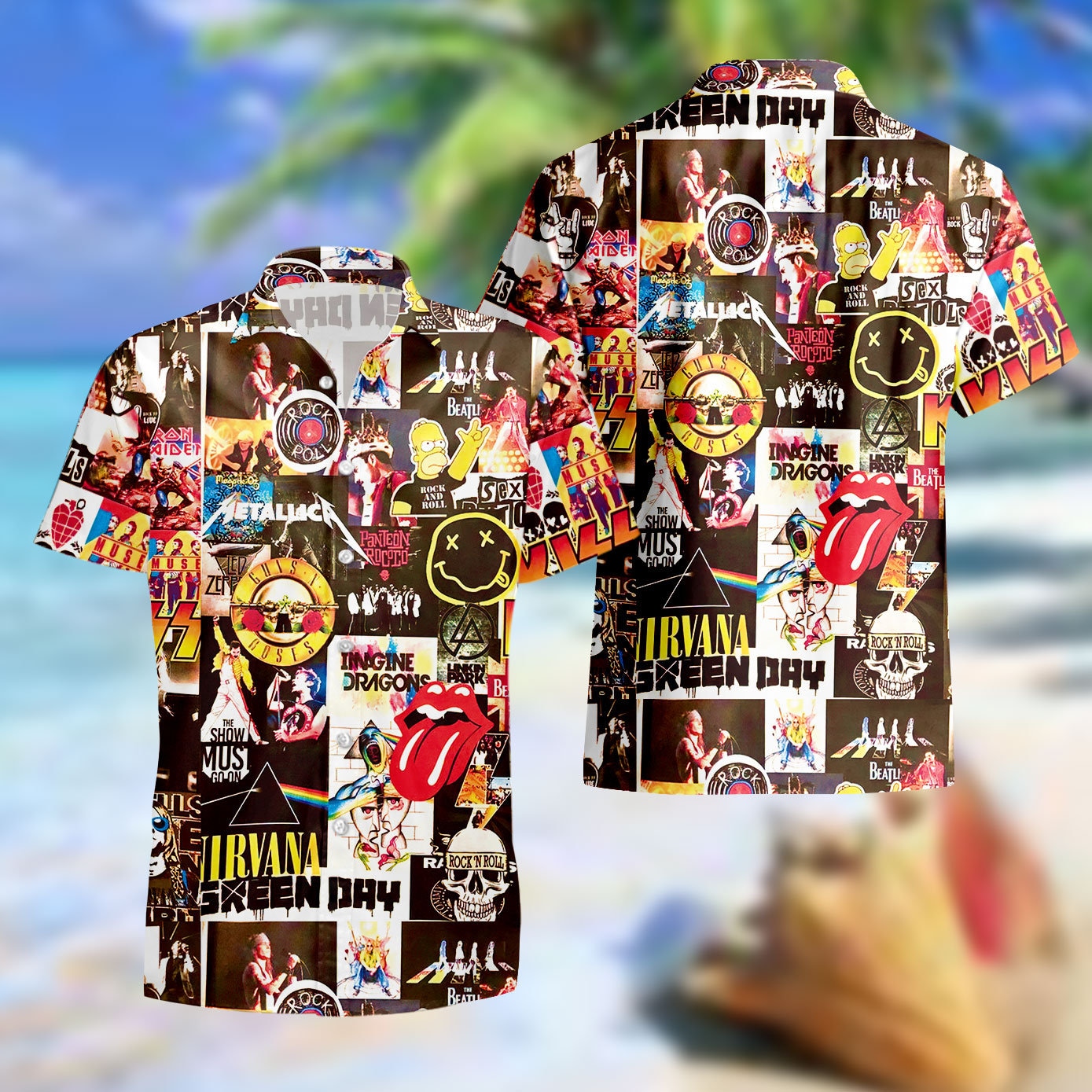 3D Classic 80s Rock Puzzle Muisc Band Hawaiian Summer Holiday Shirt