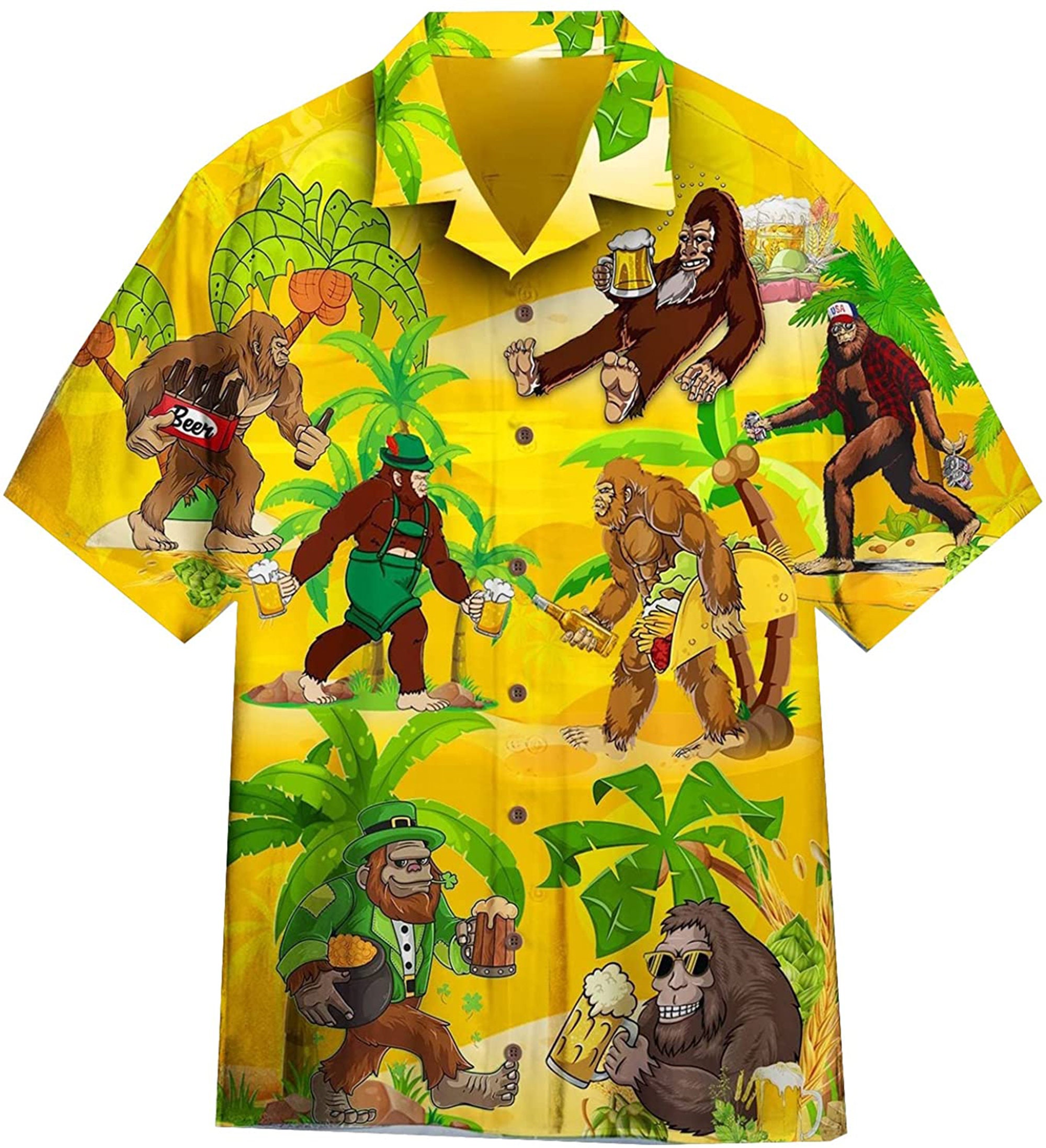Bigfoot Sasquatch Lovers Hawaiian Summer Shirts For Men