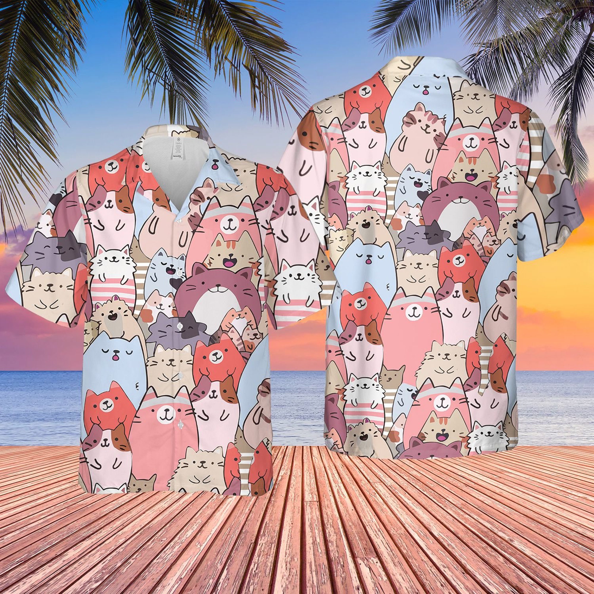 Cartoon Cats Hawaian Summer Outfit Hawaiian Shirt Birthday Gifts