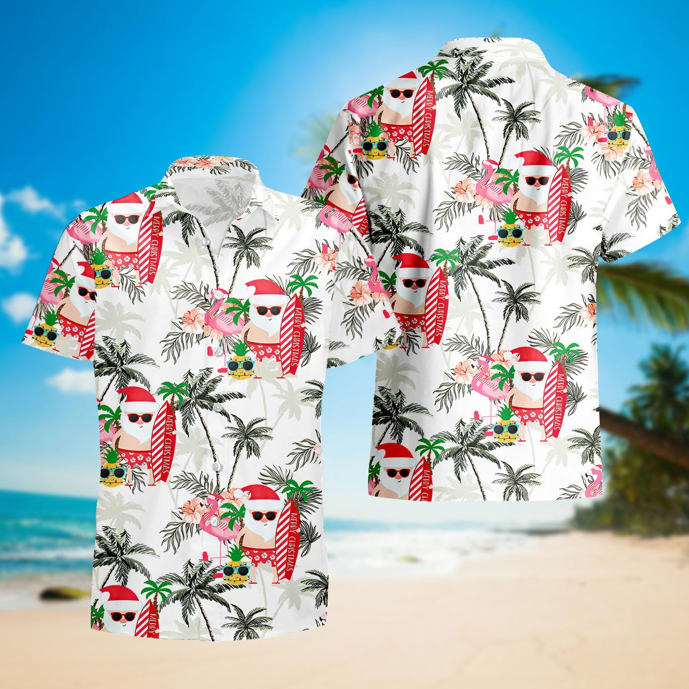 Christmas In July Santa Claus Flamingo Xmas Hawaiian Shirt