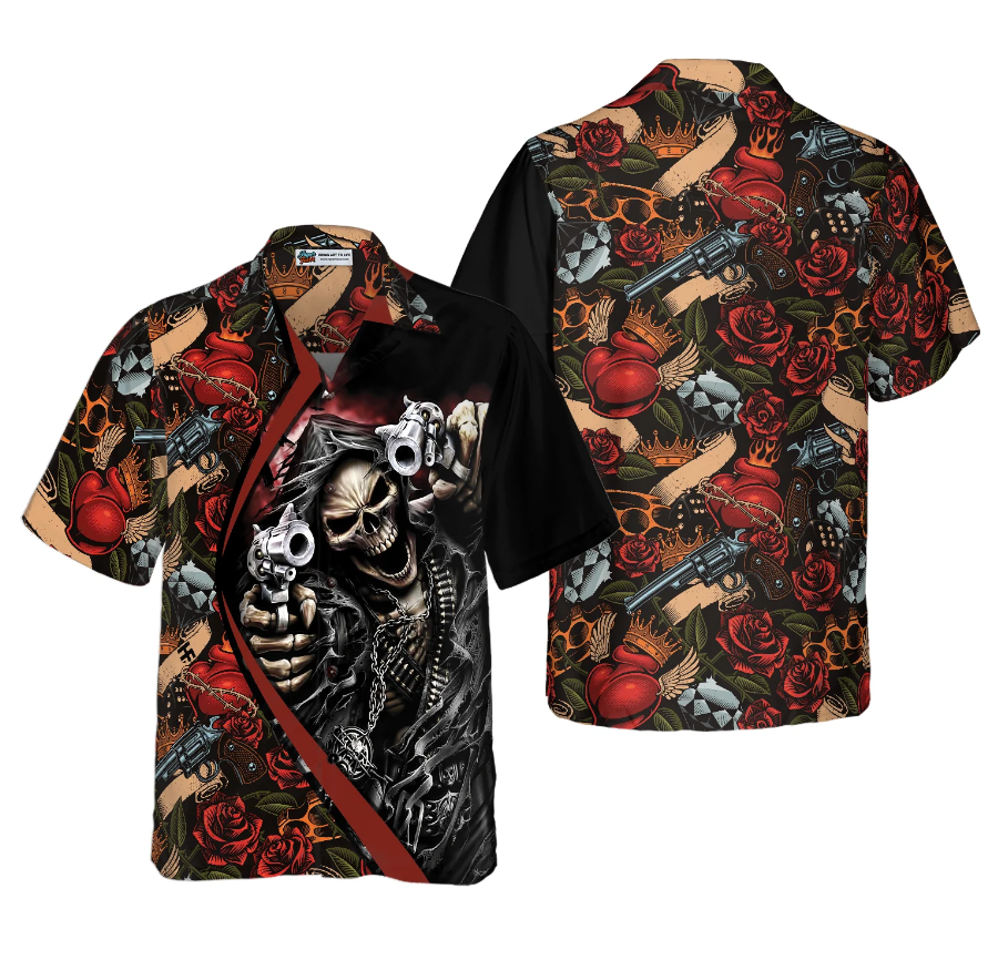 Cool Gun Skull Hawaiian Shirt
