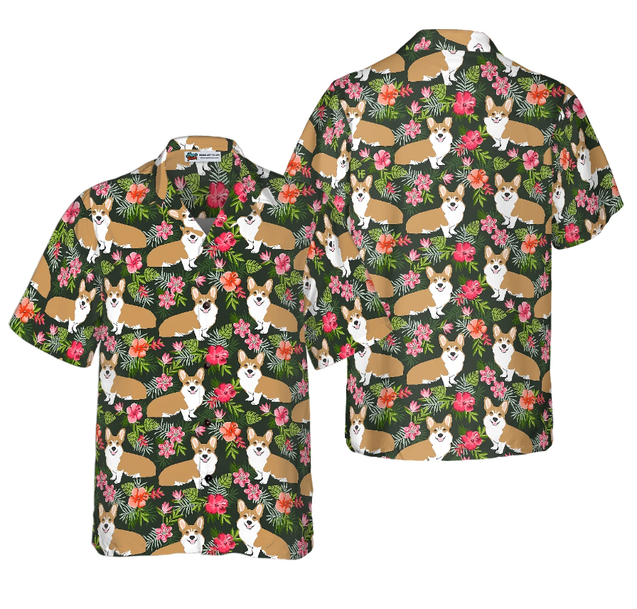 Corgi Tropical Flower Hawaiian Shirt