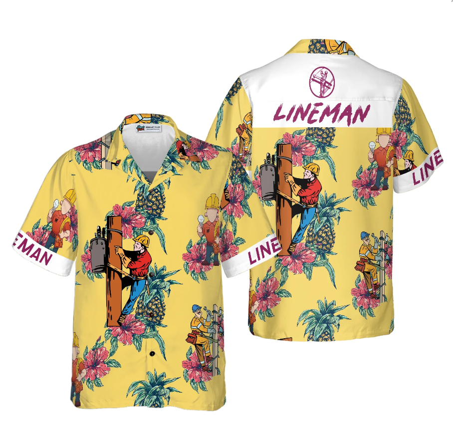 Lineman Pineapple Seamless Pattern Hawaiian Shirt