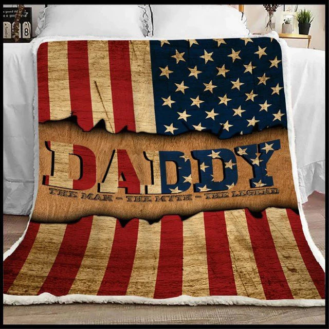 Daddy The Man The Myth The Legend American Flag Dad Sherpa Blanket