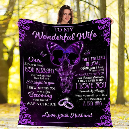 Personalized To My Wife Blanket From Husband Thank you It A Big Hug Wife Anniversary Wedding Day Valentines Day Fleece Throw Blanket