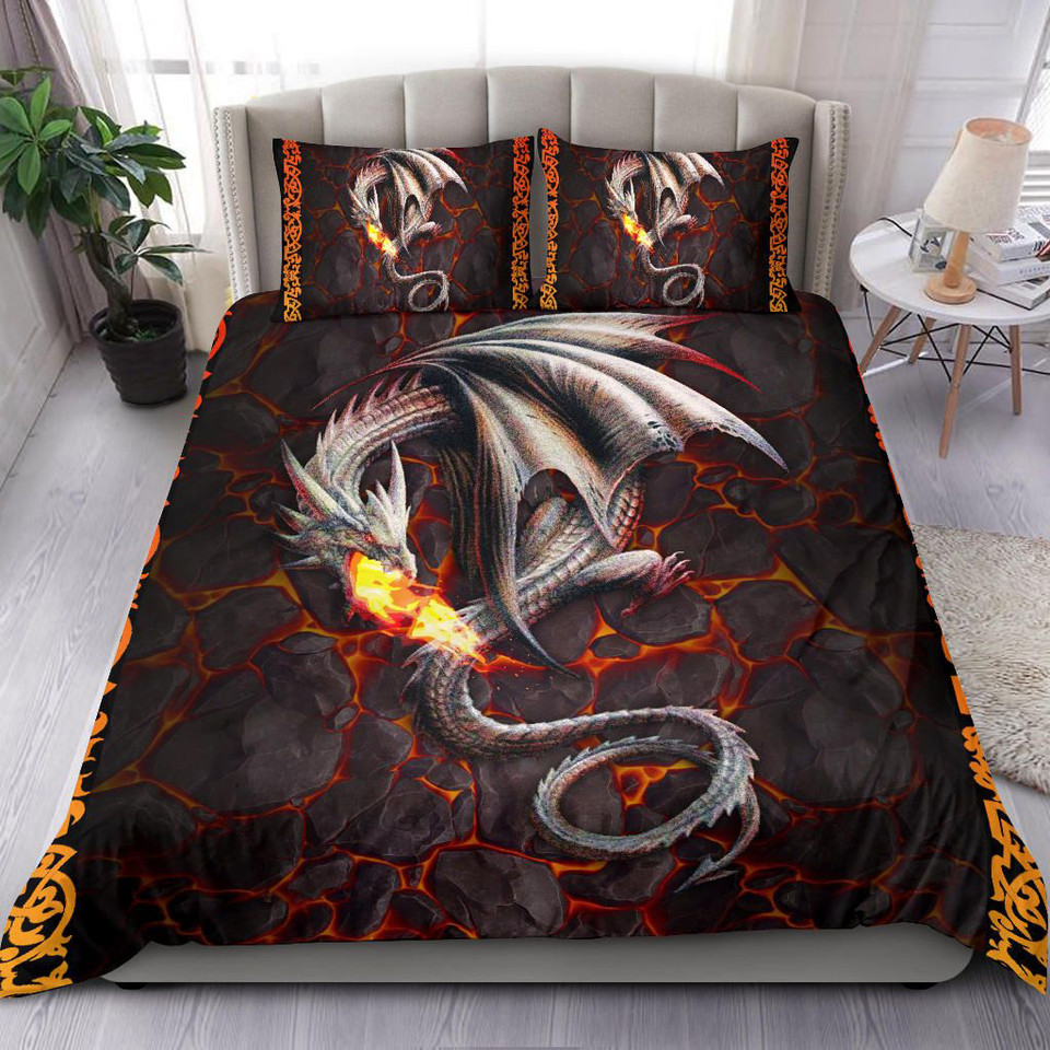 Celtic Bedding Set - Celtic Dragon Lava Background