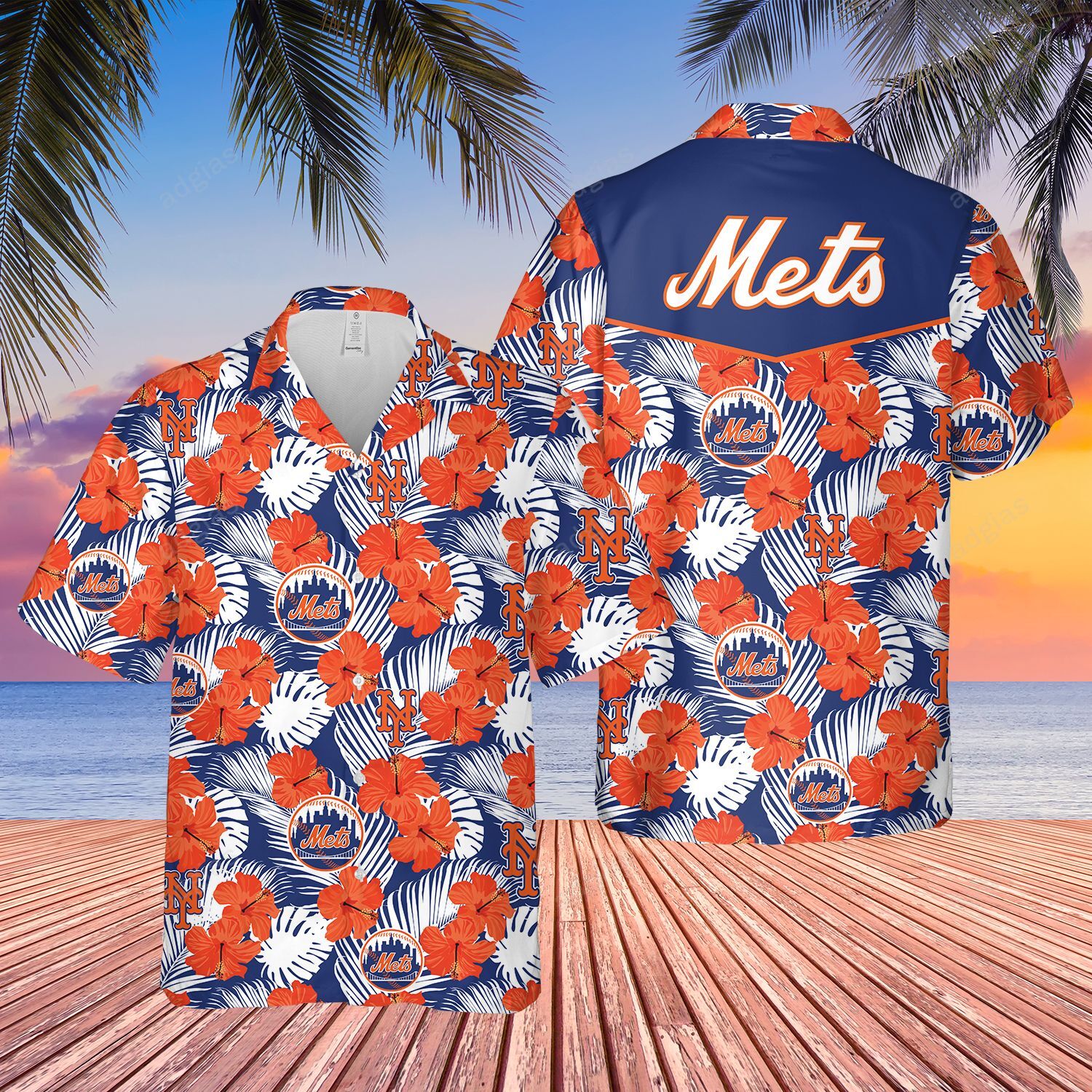 Personalized New York Mets Baseball All Overprint 3D Hawaiian