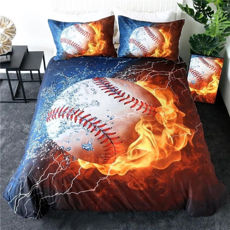 3D Fire And Water Baseball Bedding Set