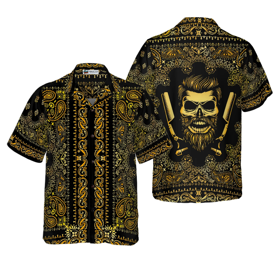 Barber Bandana Style Gold Hawaiian Shirt