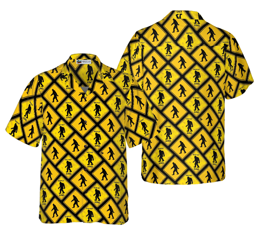 Bigfoot Yellow Square Bigfoot Hawaiian Shirt