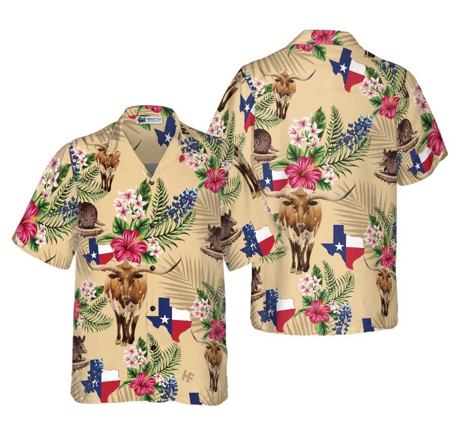 Brown Tribal Pattern Texas Hawaiian Shirt