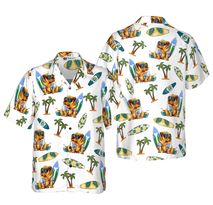 Bulldog Surf And Palm Hawaiian Shirt