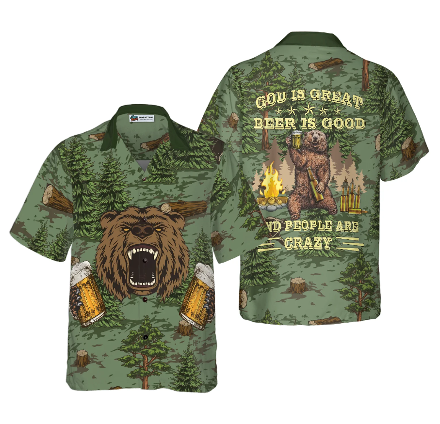 Camping Angry Bear Drink Beer Hawaiian Shirt