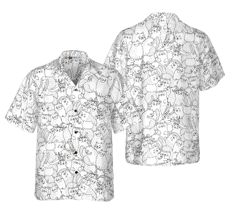 Cats Black And White Pattern Hawaiian Shirt