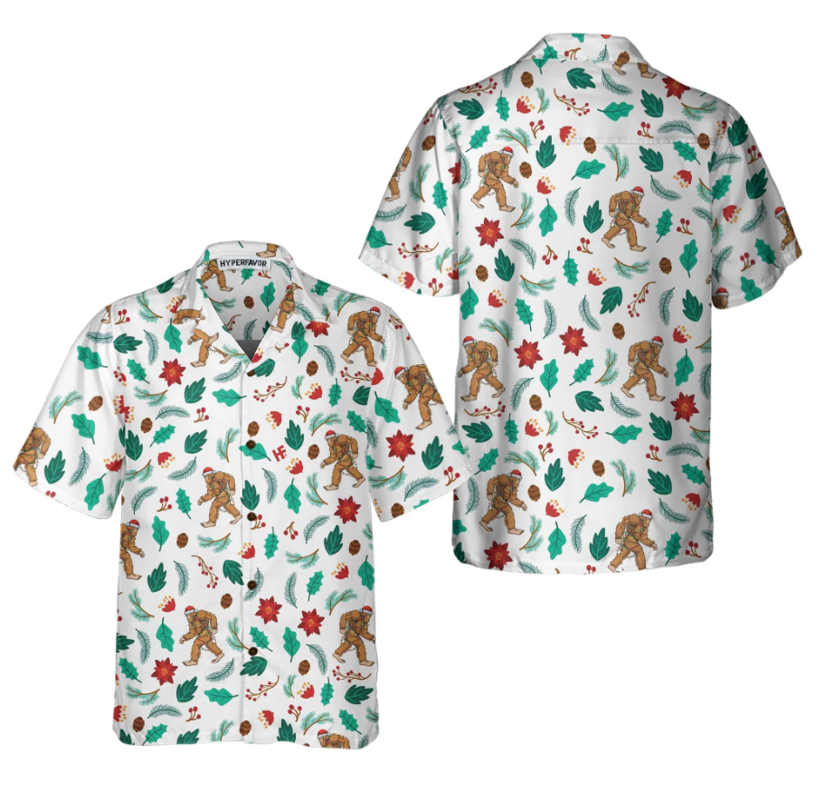 Christmas Bigfoot Sasquatch Pattern Hawaiian Shirt, Funny Christmas Shirt