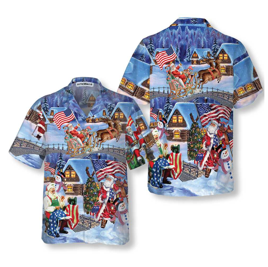 Christmas Holiday Santa Patriot Hawaiian Shirt