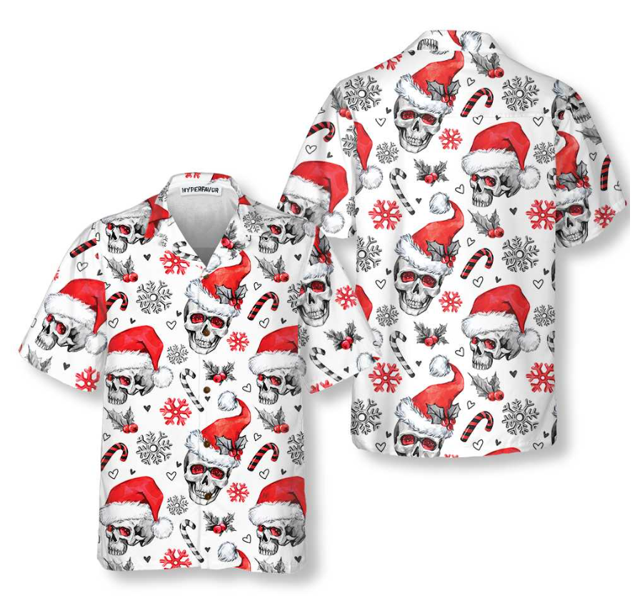 Christmas Skulls With Candy Canes White Version Christmas Hawaiian Shirt