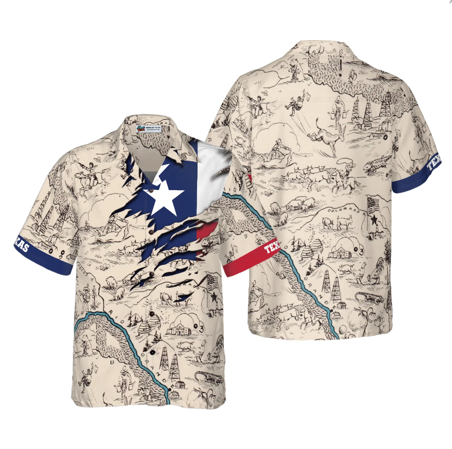 Texas State Map Hawaiian Shirt