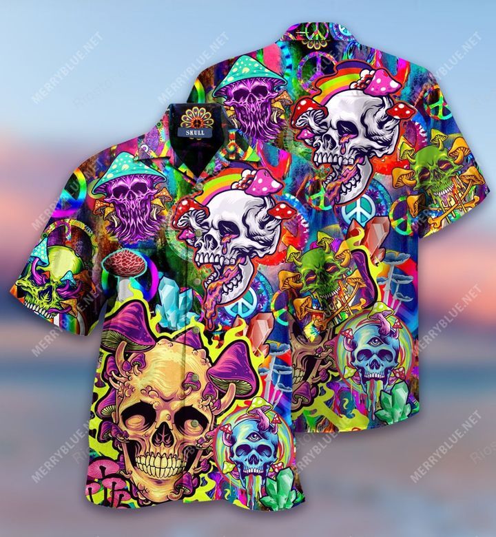 Mushroom Skull Trippy  Colorful Amazing Design Unisex Hawaiian Shirt For Men And Women Dhc17063862