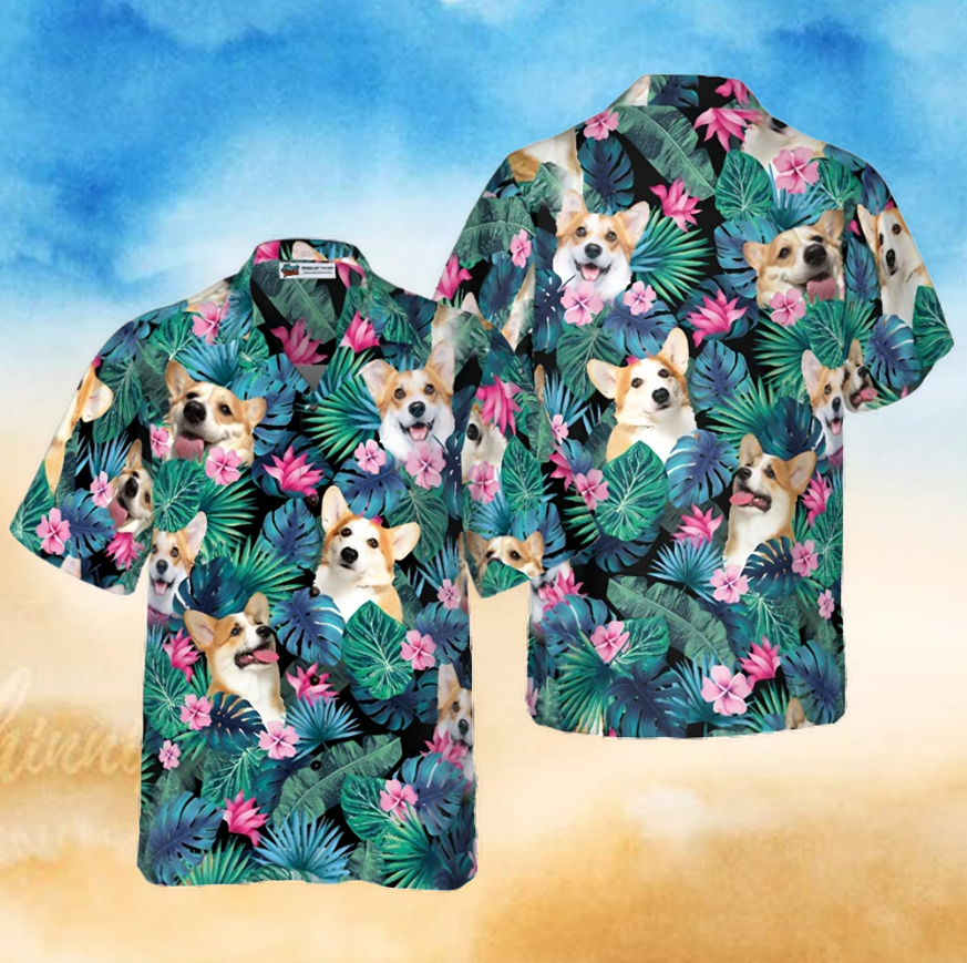 Tropical Corgi Dog Shirt For Men Hawaiian Shirt