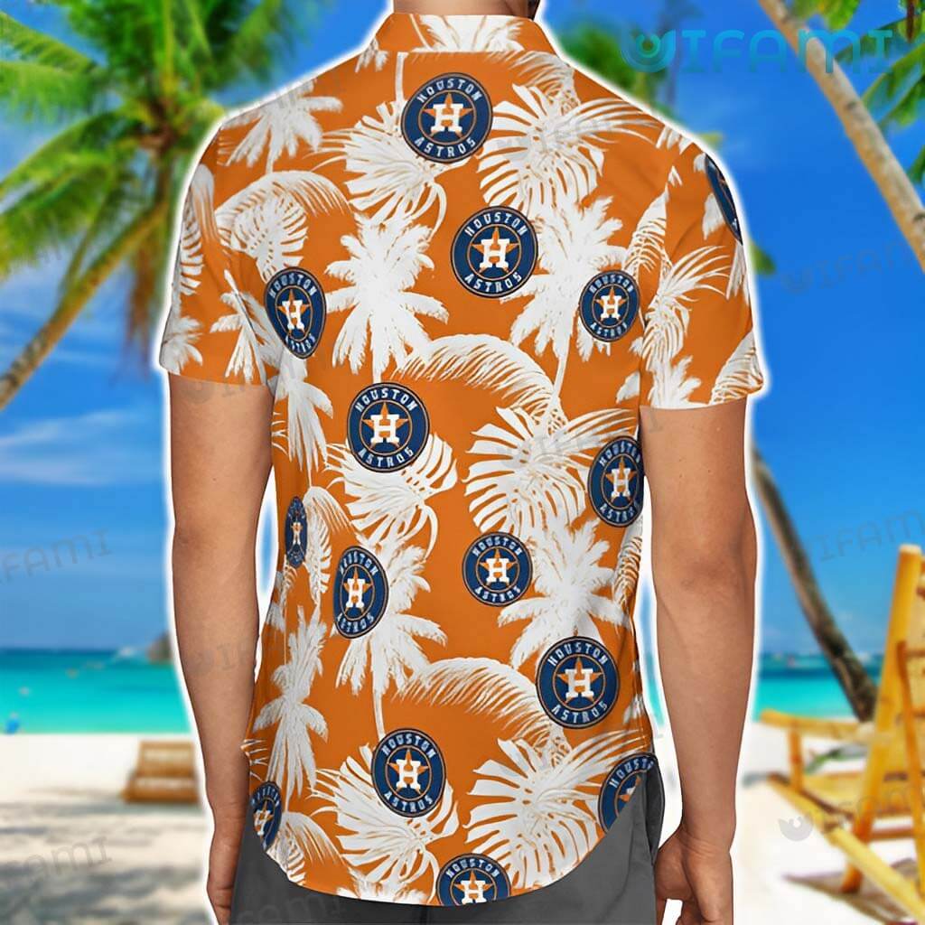 Astros Hawaiian Shirt Custom Name Orange Palm Leaf Houston Astros Gift